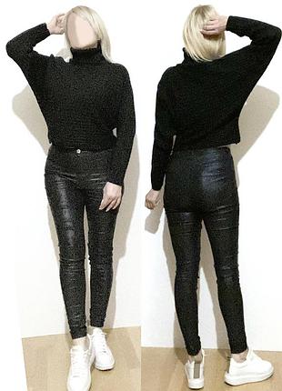 Eur 38-40 гольф женский свитер короткий черный водолазка с горловиной