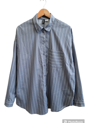 H&m хлопковая рубашка кроя оверсайз в принт полоски6 фото