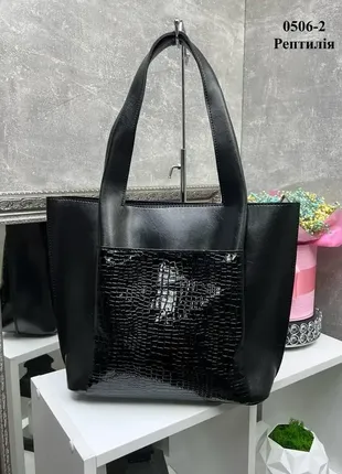 Чорна — рептилія — формат а4 — елегантна, стильна та оригінальна сумка на блискавці