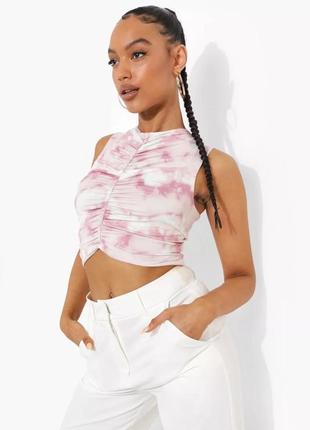 Тай дай кроп топ boohoo, tie dye топ, топ зі збіркою, укорочений топ