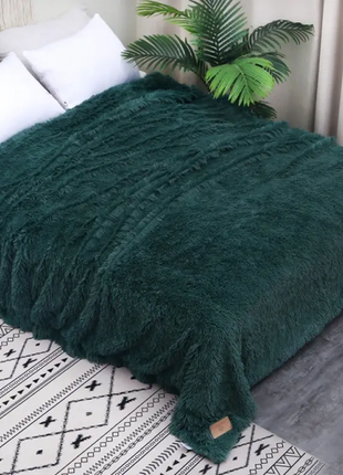 Плед травка на кровать пушистый двуспальный евро 200х220 см зеленый