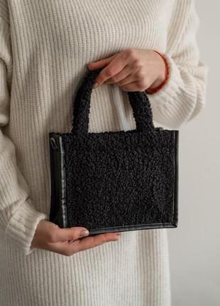 Женская сумка черная сумка тедди-сумка пушистая сумка зимняя сумка из меха1 фото