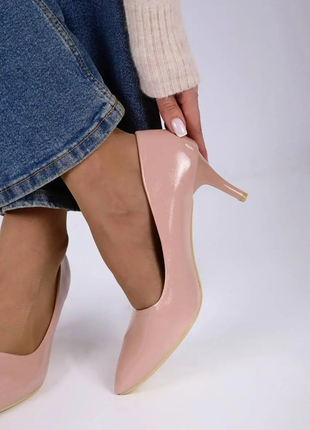 Туфли женские пудровые на каблуке т17619 фото