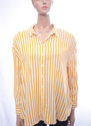 Рубашка блузка желто-белая в полоску длинные складные рукава papaya размер 12