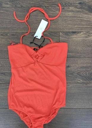 Стильное коралловое терракотовое боди в рубчик с-м,44-46