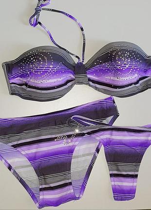 Купальник роздільний в смужку звичайні трусики і стрінги