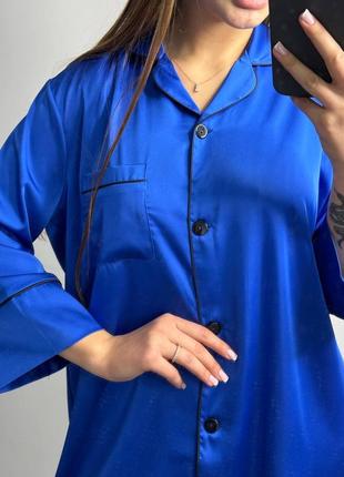 Шелковая ночная рубашка ночнушка сорочка синяя электрик на пуговицах5 фото