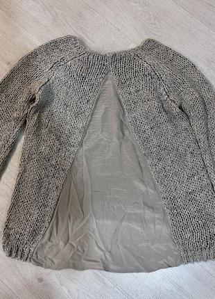 Серый объемный свитер massimo dutti с шифоновой вставкой сзади1 фото