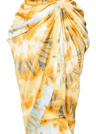 Новая сатиновая юбка с разрезом в стиле tie dye батал