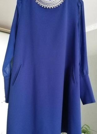 Короткое женское платье синего цвета 48 размер