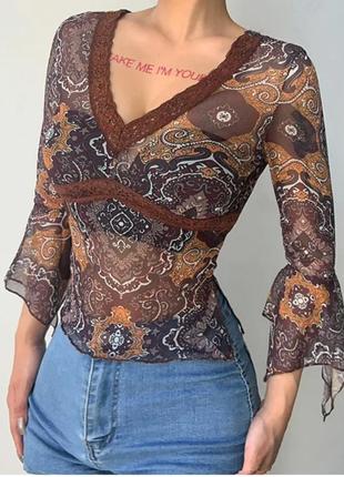 Женская блуза коричневая женский топик винтаж2 фото
