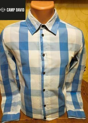 Качественная хлопковая рубашка в клетку популярного немецкого бренда camp david