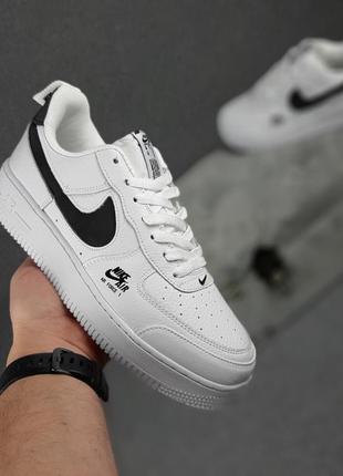 Nike air force 1 белые с черным низкие кроссовки мужские найс весенние осенние демисезонные демисезонные топ качество