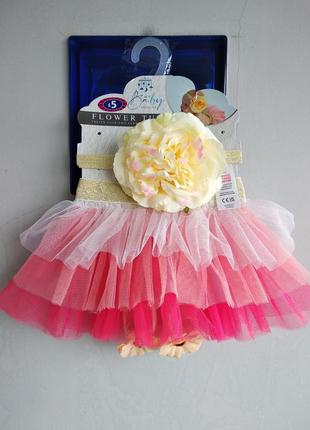 🌹❤️красивый цветочный комплект юбка/повязка/пинетки на 0-6 мес b&m англия2 фото
