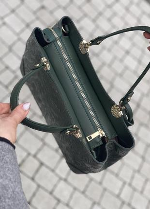 Шкіряна темно-зелена сумка з квітковим принтом dalida, італія6 фото