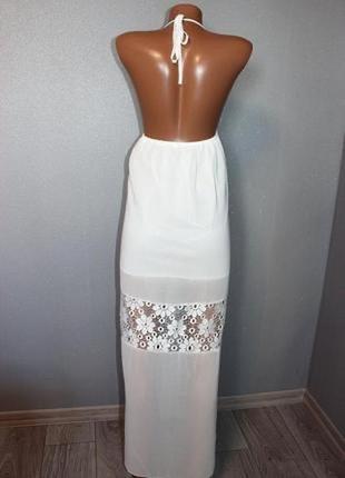 Длинное белое макси шифоновое платье сарафан с кружевом м,464 фото
