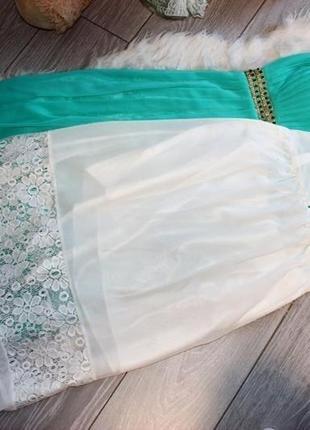 Длинное белое макси шифоновое платье сарафан с кружевом м,463 фото