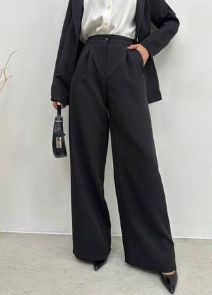 Брючный костюм - пиджак жакет пиджак и широкие брюки палаццо с высокой посадкой. костюм брючинный5 фото
