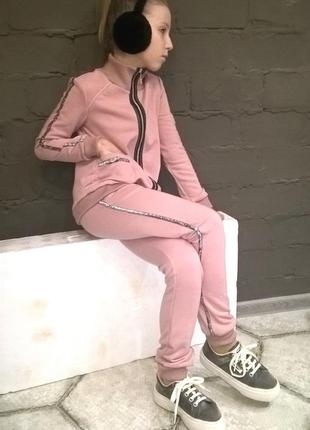 Стильный розовый костюм для девочки подростка из двухнитки к-002/13 фото