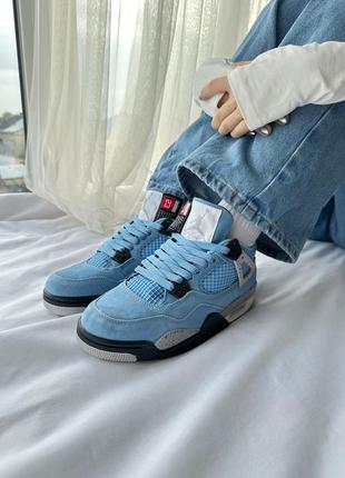 Кроссовки замшевые голубые air jordan 4 retro 'university blue'