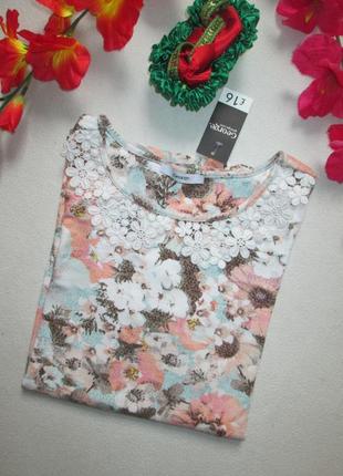 Шикарная натуральная стрейчевая футболка в цветочный принт с ажурным воротничком george.6 фото