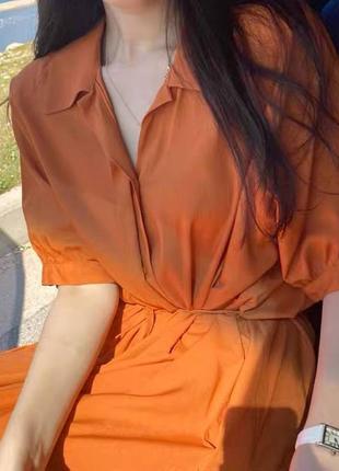 Оранжевое платье рубашка, сукня оранжева, длинное вечернее платье на запас3 фото