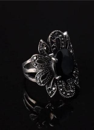 Кольцо кольцо с черным агатом большое изысканное4 фото