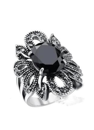 Кольцо кольцо с черным агатом большое изысканное2 фото