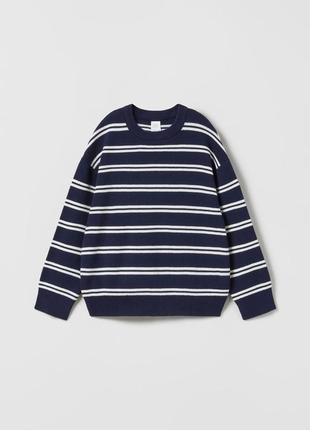 Вязаный свечер для мальчика zara 140 см 9-10 лет синий с белыми полосками