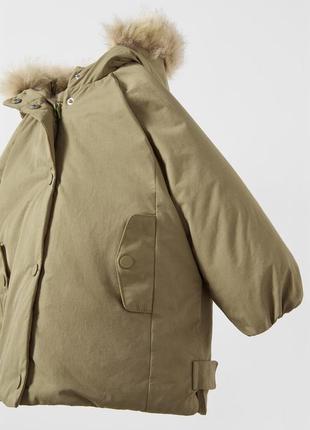 Детская парка zara с деталью из искусственного меха унисекс утепленная куртка зара хаки курточка10 фото