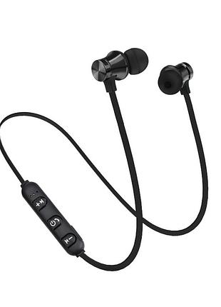 Наушники bluetooth black sport на магните черный. вакуумные наушники блютуз для спорта, телефона