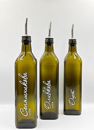 Набір скляних пляшок для олії та оцту з дерев'яною підставкою 2 шт. 750 мл (new)4 фото