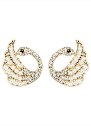 Серьги xuping позолота 18k пусеты "лебеди"
