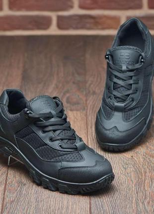 Тактичні, військові літні кросівки чорні з натуральної шкіри та сітки5 фото