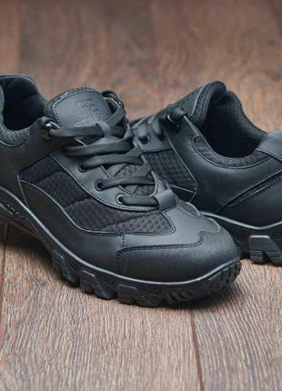 Тактичні, військові літні кросівки чорні з натуральної шкіри та сітки7 фото