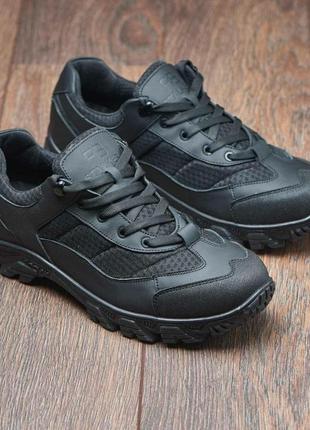 Тактичні, військові літні кросівки чорні з натуральної шкіри та сітки6 фото