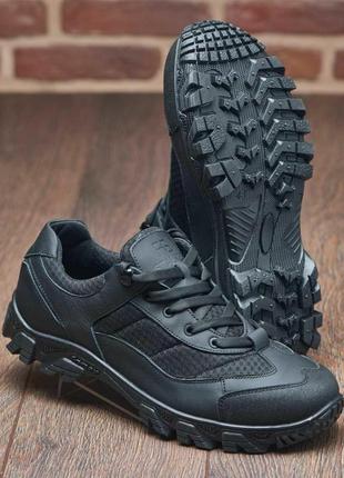 Тактичні, військові літні кросівки чорні з натуральної шкіри та сітки4 фото