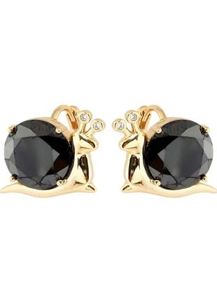 Серьги xuping позолота 18k колечки "улитки с черными фианитами"