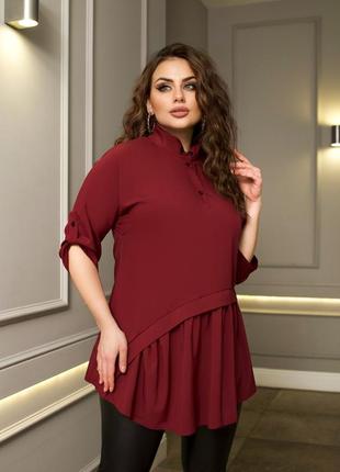 Оригинальная бордовая блуза, 52-66, 7016