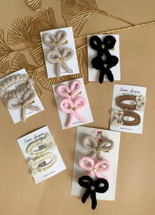 Вязаные заколки, заколки бантики, заколки доя девушек