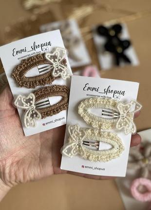 Вязаные заколки, заколки бантики, заколки доя девушек