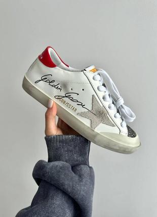 Женские кроссовки белые с красным в стиле golden goose 
ggdb superstar red premium