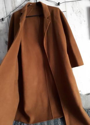 Пальто кашемировое на запах под пояс с вилочными карманами цвета корицы р м4 фото