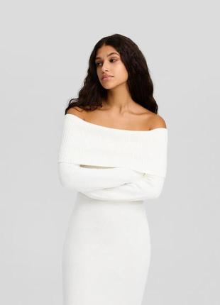 Тренд весни 2024 🔝 біла сукня міді рубчик з відкритими плечима 🤍8 фото