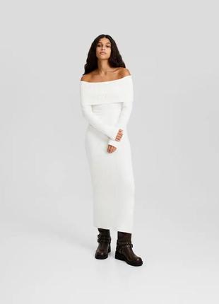 Тренд весни 2024 🔝 біла сукня міді рубчик з відкритими плечима 🤍7 фото
