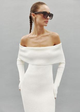 Тренд весни 2024 🔝 біла сукня міді рубчик з відкритими плечима 🤍2 фото