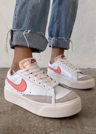 Nike blazer low platform white peach женские кроссовки найк блейзер