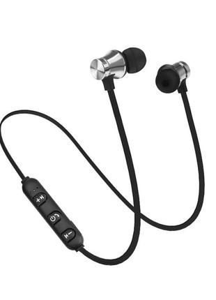 Наушники bluetooth silver sport на магните серебристый. вакуумные наушники блютуз для спорта, телефона