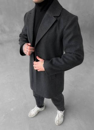 Мужское пальто весеннее осеннее кашемировое черное пальто повседневное демисезонное7 фото