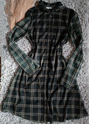 Платье в клетку элегантного зеленого цвета с прозрачными рукавами primark